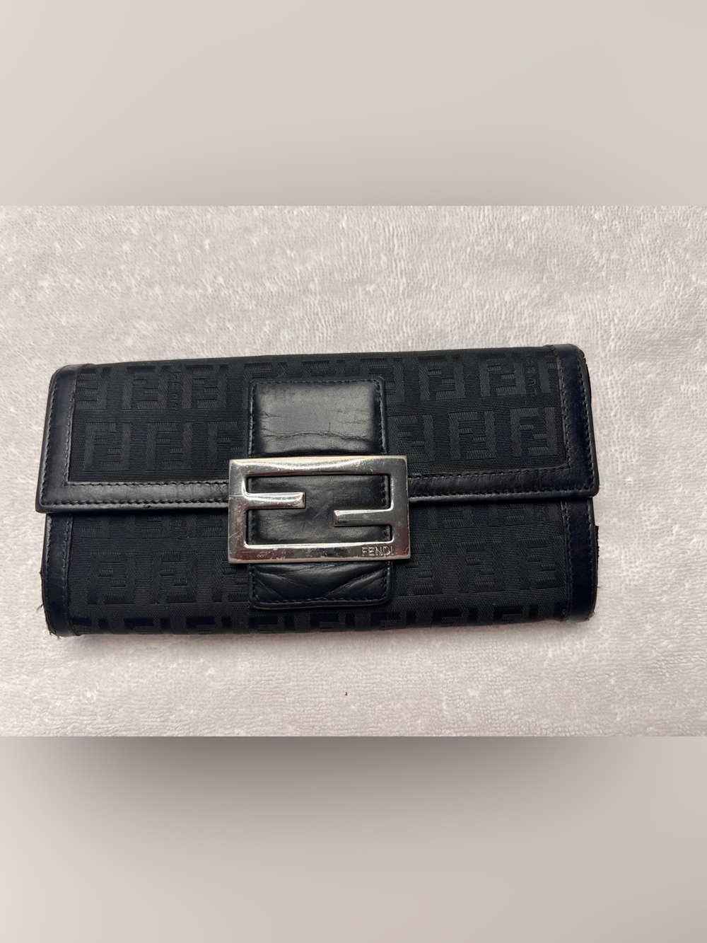Authentic Fendi Black Zucca FF Logo Continental Clutch Wallet w/COA